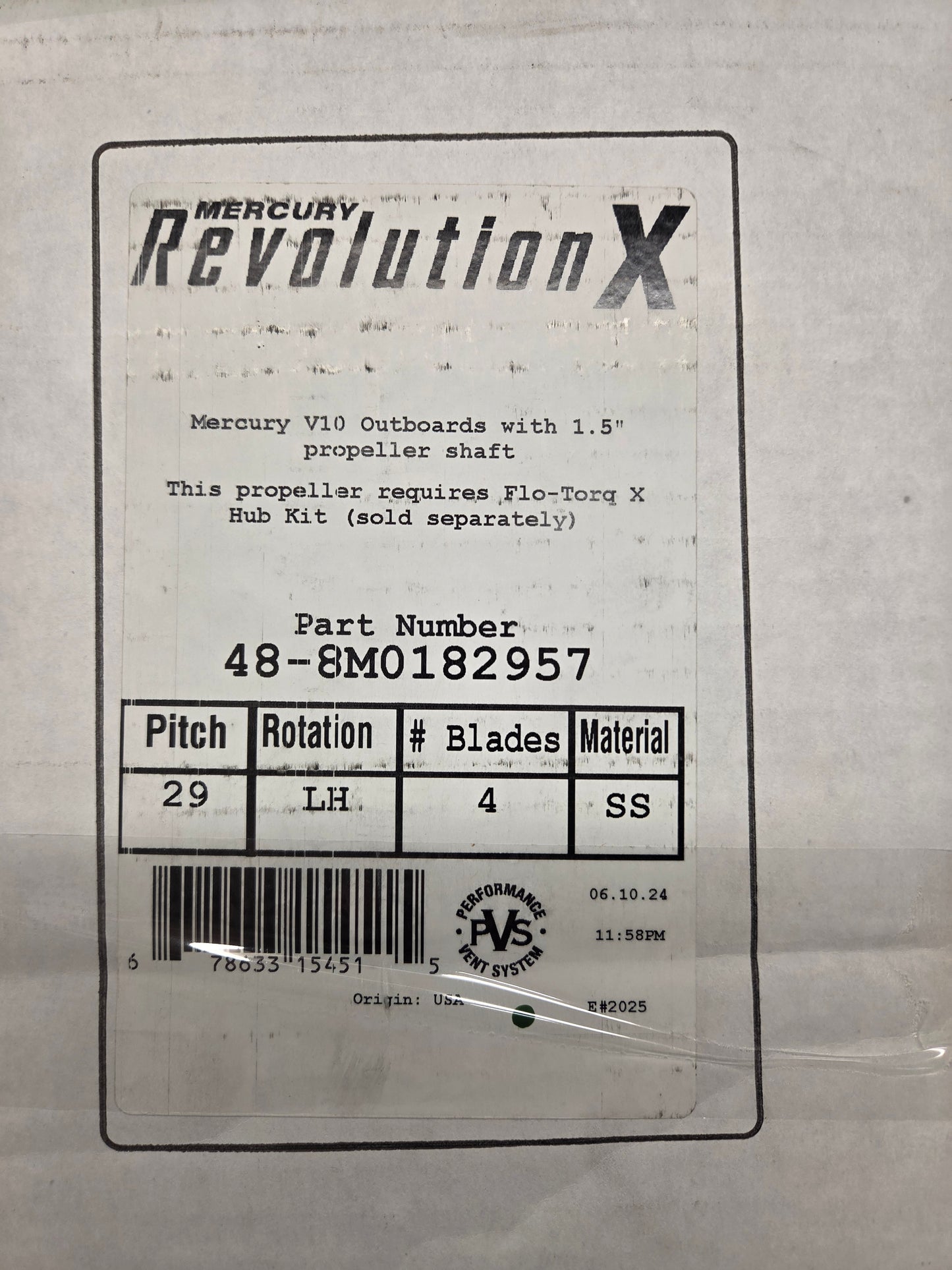 Mercury REV X Propeller 350/400 HP V10 OUTBOARD - 29P LH - 8M0182957 NEW/ OEM