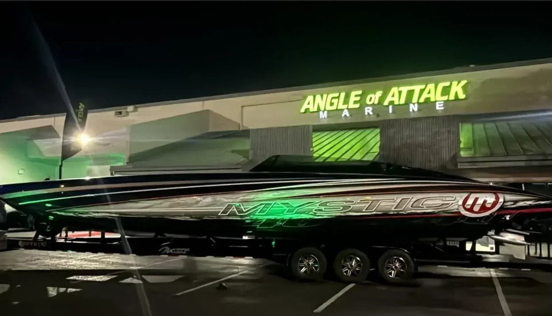 AOA Marine storefront at night