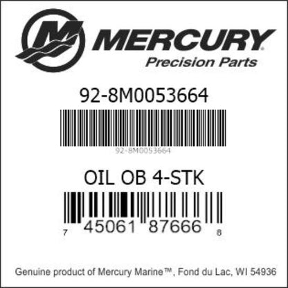 8M0053664 Oil, 25W-50, High-Performance 4-Stroke, 4 Liters
