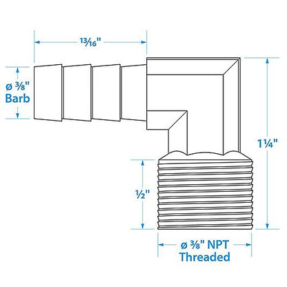 50-20861 -     Seachoice 90-Degree Fuel Elbow, 3/8 In. With 3/8 In. Thread