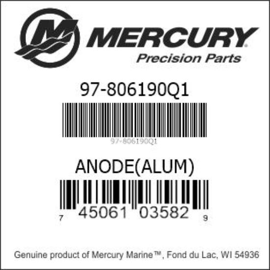 806190Q1 Aluminum Anode, Trim Cylinder Arm/Rod, Vazer/Bravo/Blackhawk Drives
