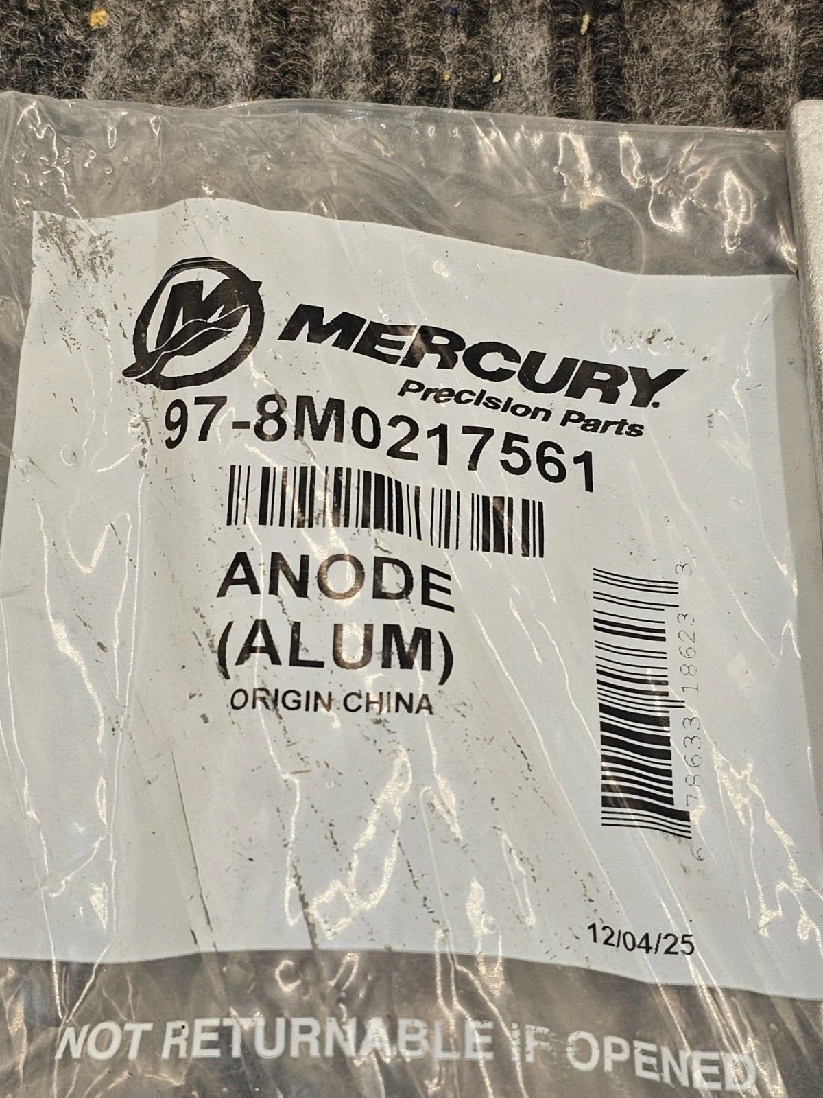 8M0012083 / 8M0217561 Aluminum Anode for Mercury L6 and V10 350-425hp Verado and Mercury Racing V8 450R and 500R Outboards