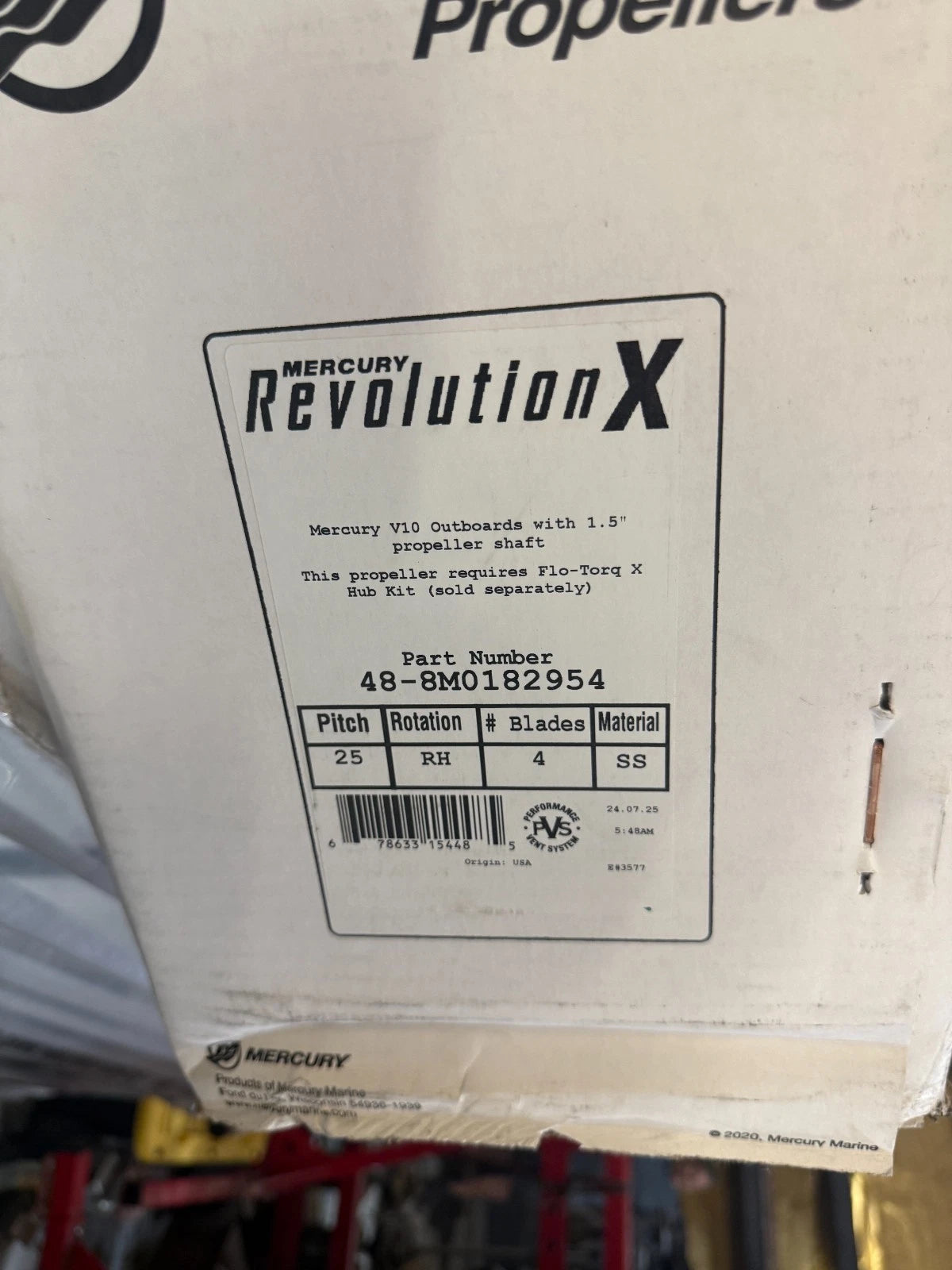 8M0182954 Mercury Revolution X 4-Blade Stainless Steel Propeller, 25" Pitch, Right-Hand Rotation